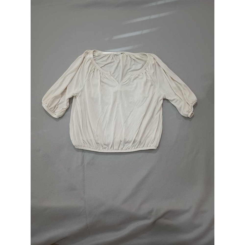 Lucky Brand Los Angeles Cream V-Neck Blouson Blouse Puff Sleeve Small